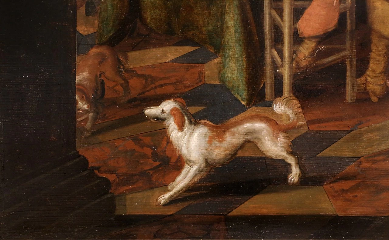 Un'allegra compagnia in un interno sontuoso, con musicisti e suonatori di tric - trac. Con Dirck van Delen, dettaglio